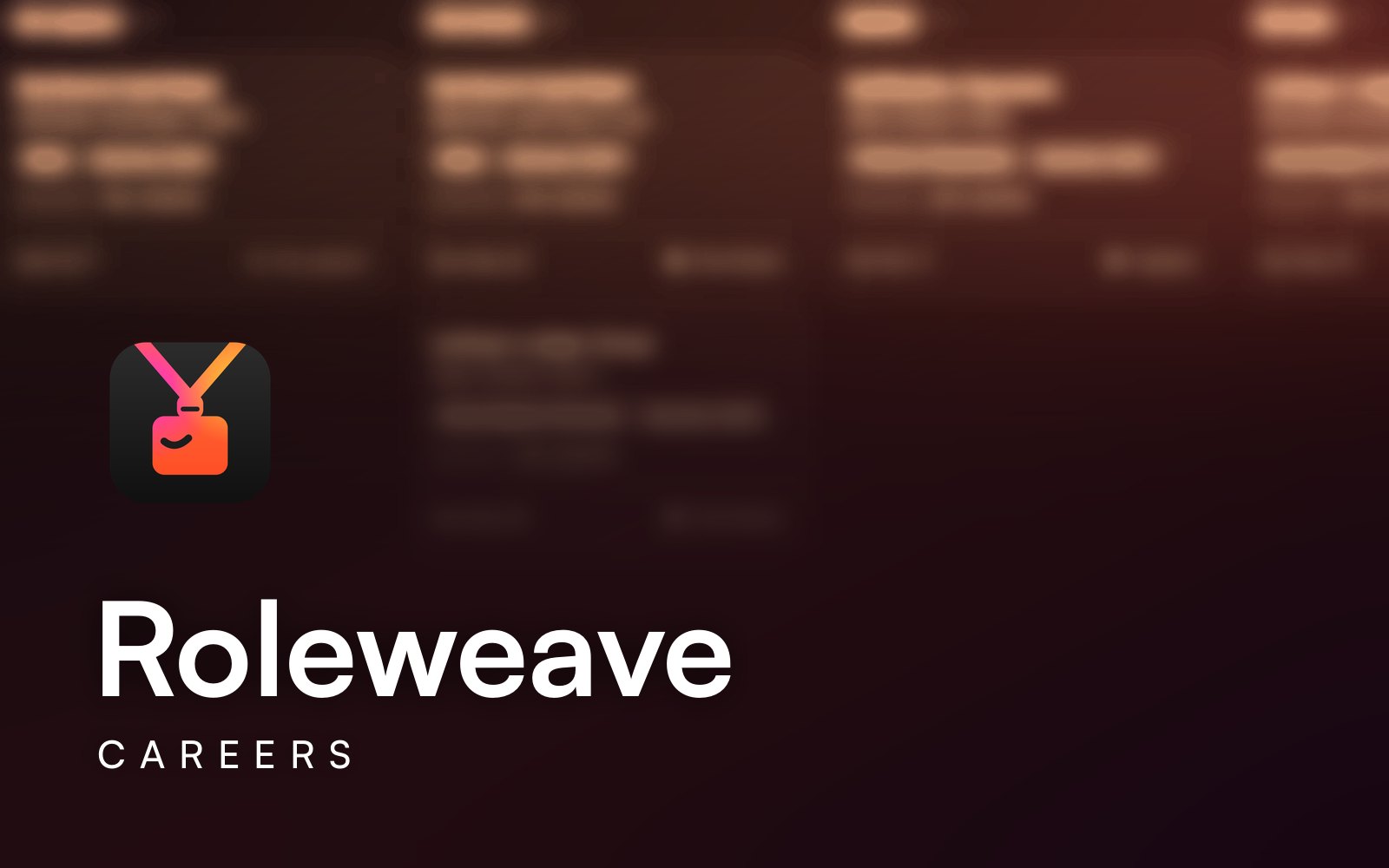 The Roleweave mark and name over a blurred board of internship applications